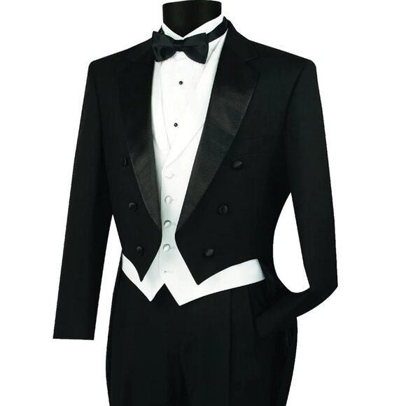 Mens 3pc Vested Classic Tail Tuxedo in Black